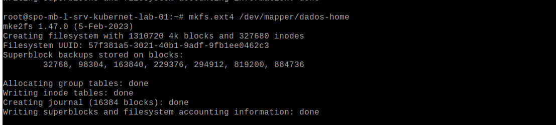 Formatando volume home
