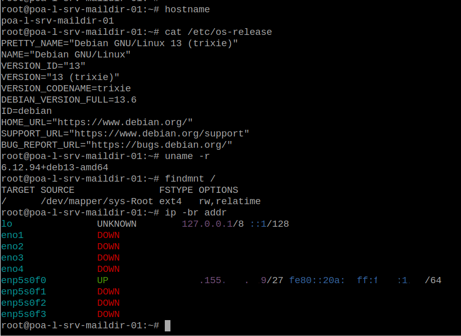 Debian 13 inicializado após a migração